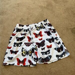 Men's White Butterfly Print Athletic Shorts with Drawstring